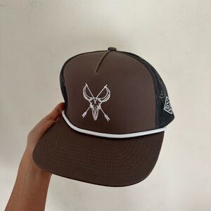 Southern String Brown Trucker Hat with Embroidered Skull Design